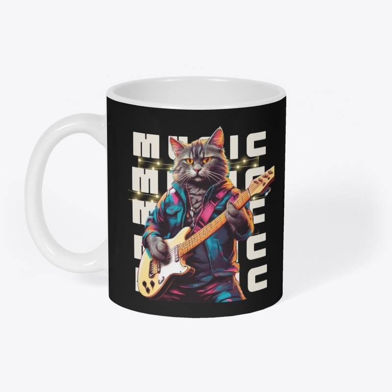 Rock band Cat playing guitar Design