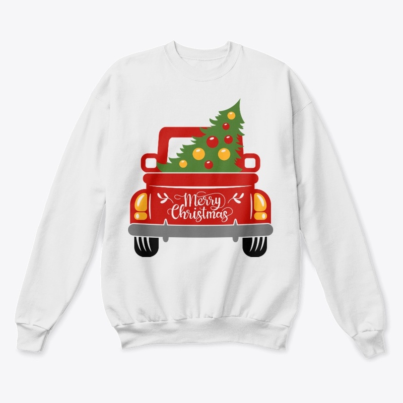 Vintage red trucks with christmas tree