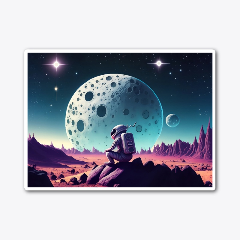 A spaceman sat infront of a planet