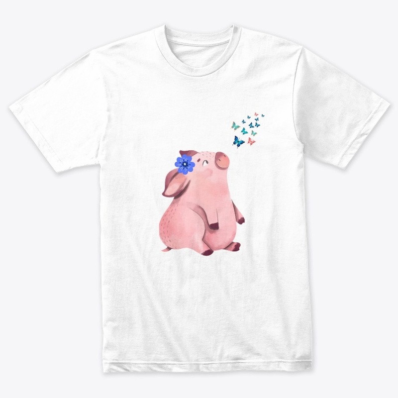 Pig watching butterflies