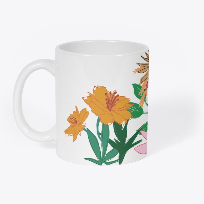 Scatched floral art mug