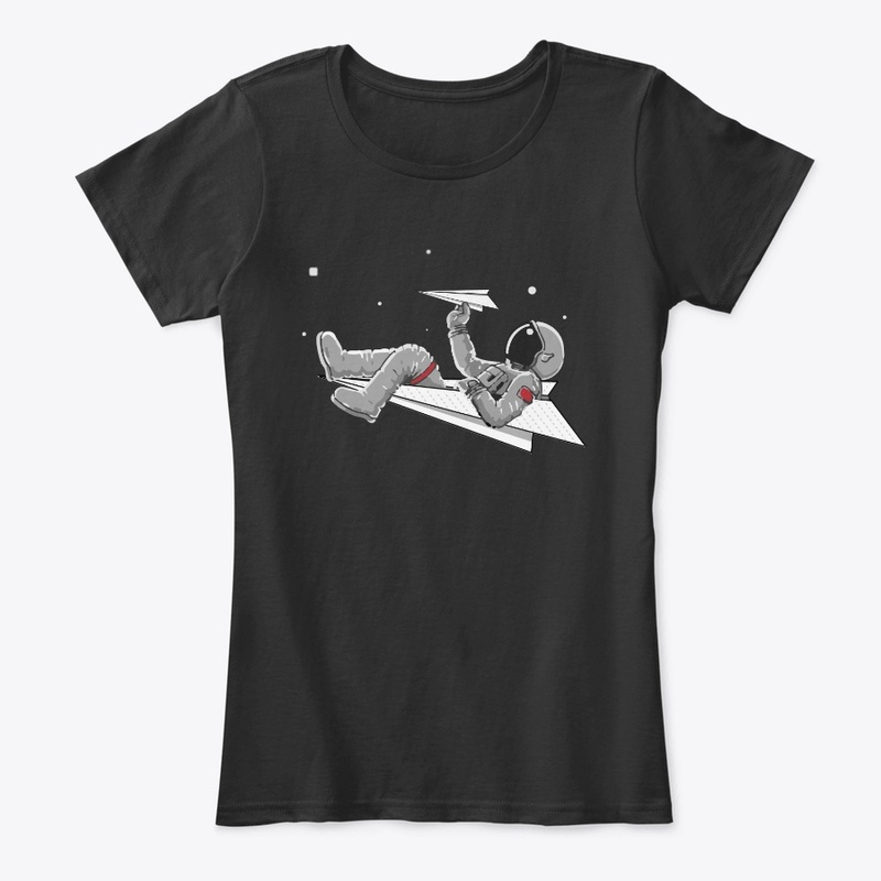 Astronaut flying paper plane in space