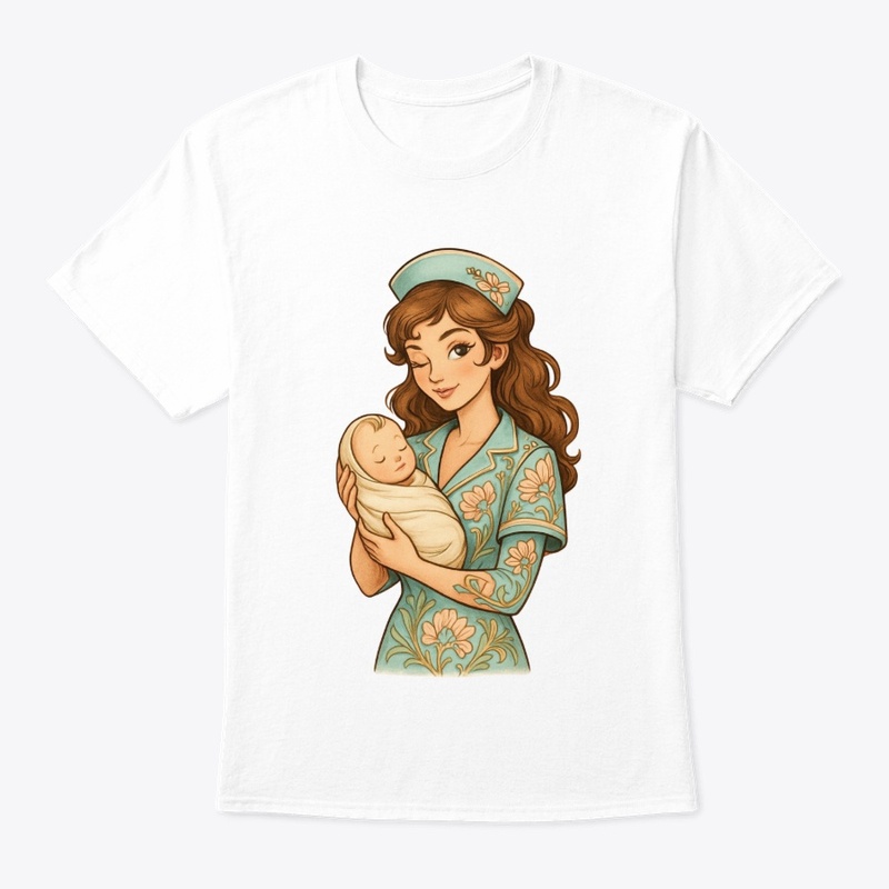 Floral Nurse and Baby Art