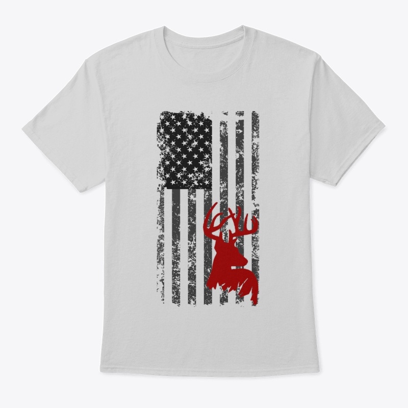 American flag with red hunting deer