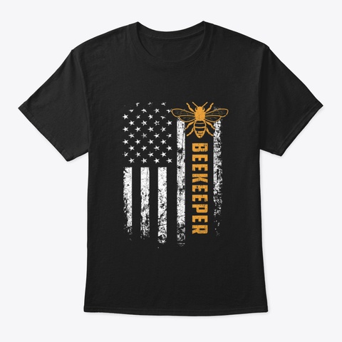American Beekeeper Flag Save Bees Gift Black T-Shirt Front