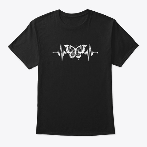 Insect Animal Lover Heartbeat Butterfly Black T-Shirt Front