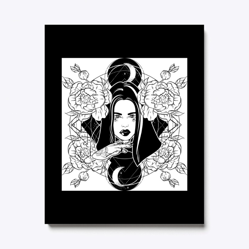 Beautiful gothic witch, roses and moons