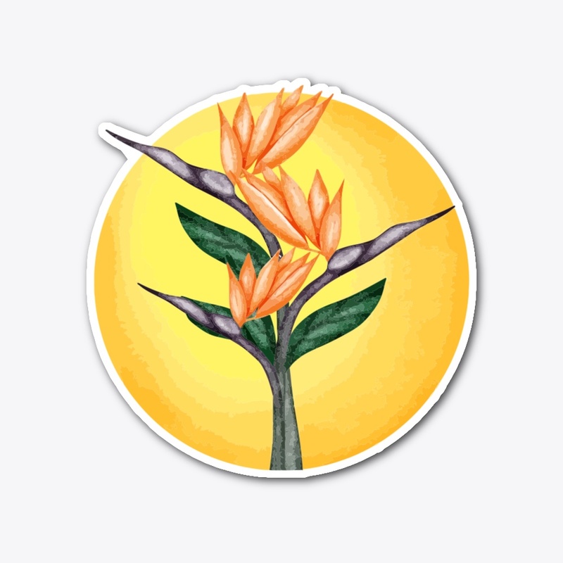 ORANGE BIRD OF PARADISE FLORAL STICKER
