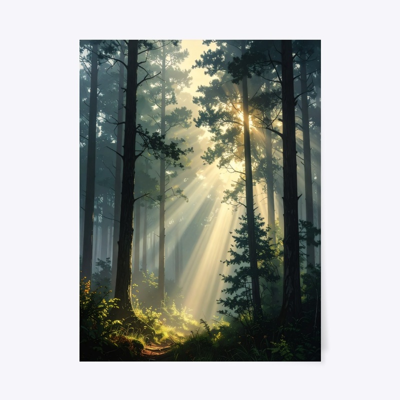 Sunlit Forest Morning Wall Art Poster