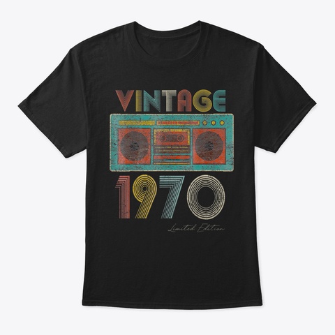 49 Th Birthday Gift Cassette Vintage 1970 Black T-Shirt Front