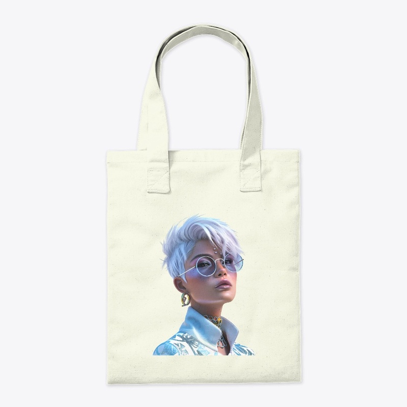 White-haired woman with glasses 