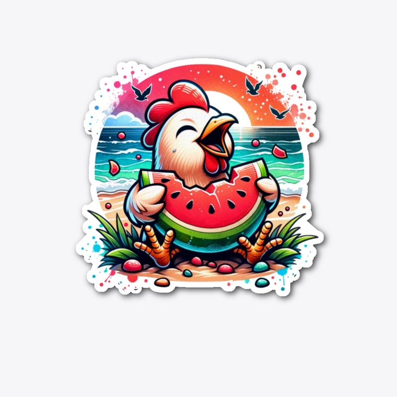 Chicken Eating Watermelon Fruit Summer 