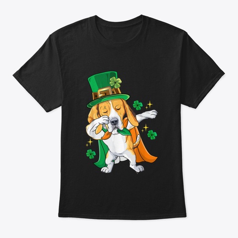 St Patricks Day   Dabbing Beagle Leprech Black T-Shirt Front