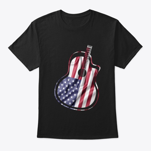 American Flag Usa 4 Th Of July Guitar Black T-Shirt Front