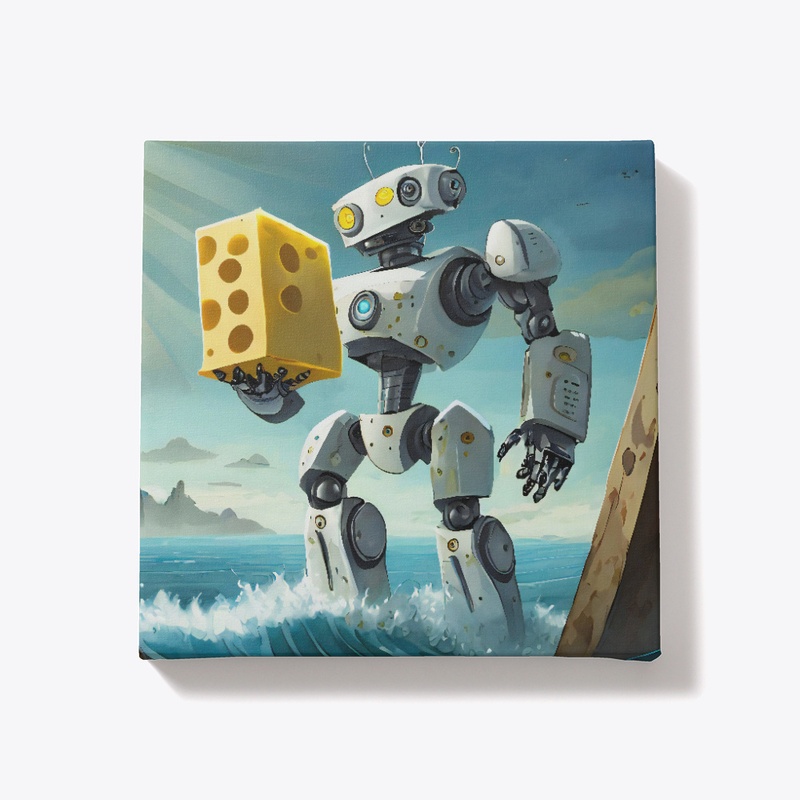 A robot holding a piece of cheese