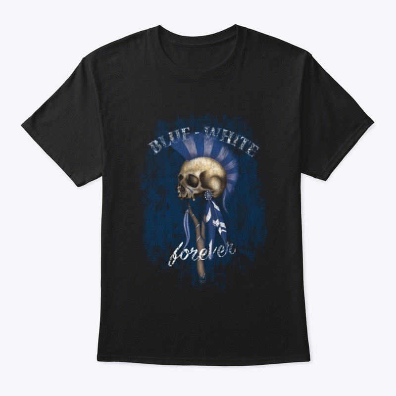 Blue White forever Indian Skull