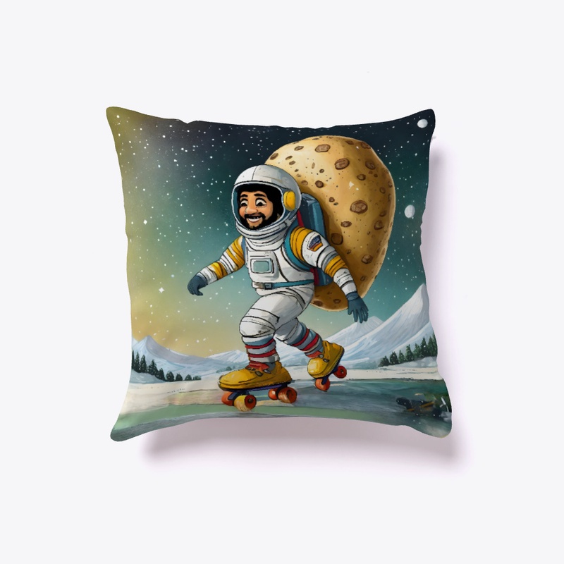 A spaceman on rollerskates