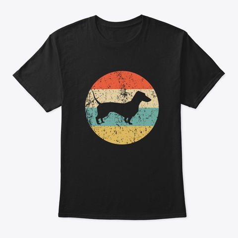 Dachshund Retro Vintage Sunset Dozem Black T-Shirt Front