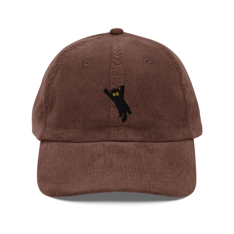 Embroidered Panicky Cat Corduroy Hat