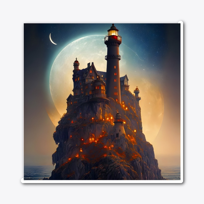 "Moonlit Lighthouse Castle"