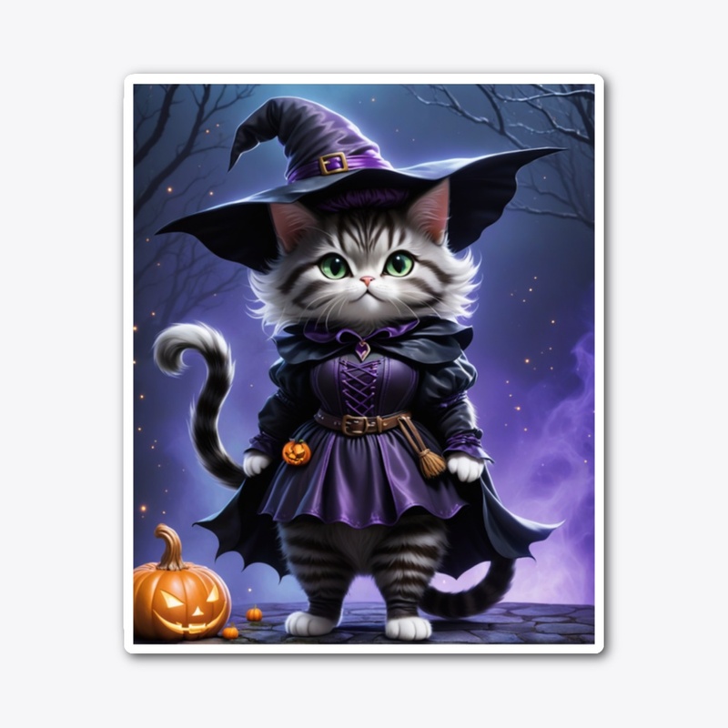 Adorable Witch Cat with Pumpkin