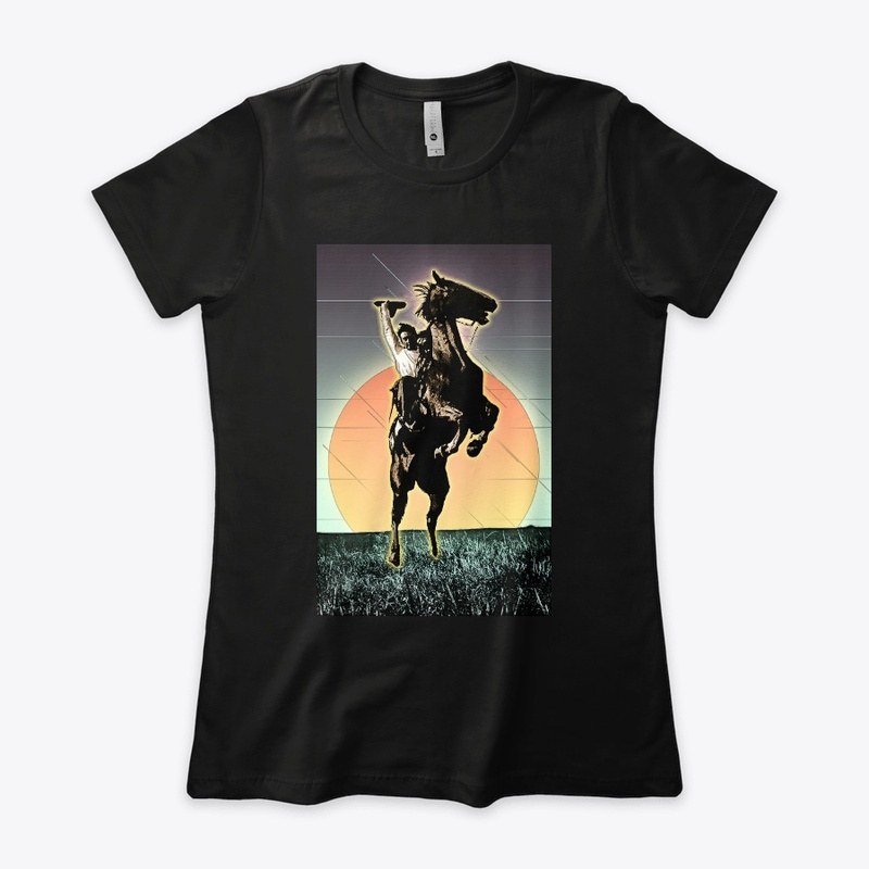 Cowboy Riding Horse with Sunset