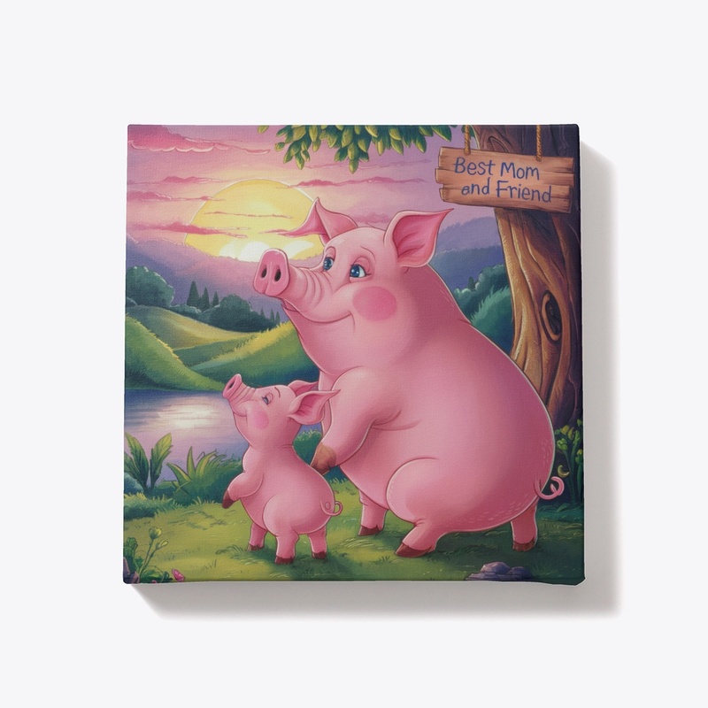 Adorable Pig Mom and Baby Canvas