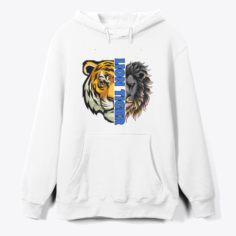 Lion Tiger white long Sleeve-Hodie (Man)