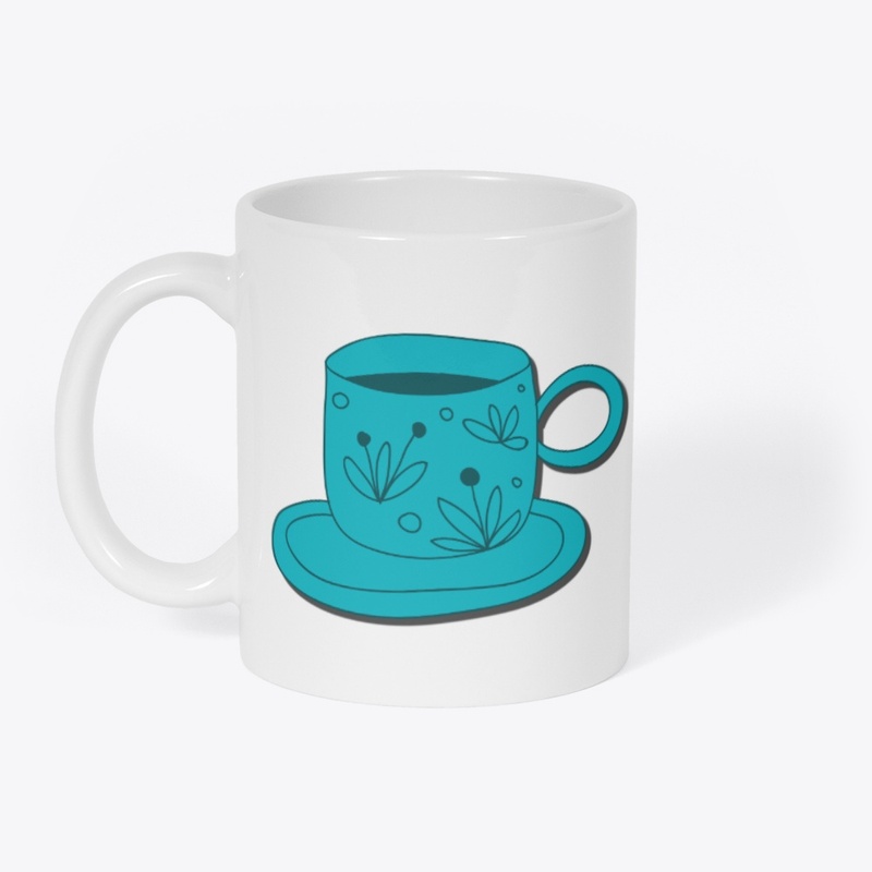 Whimsical Teal Coffee Cup