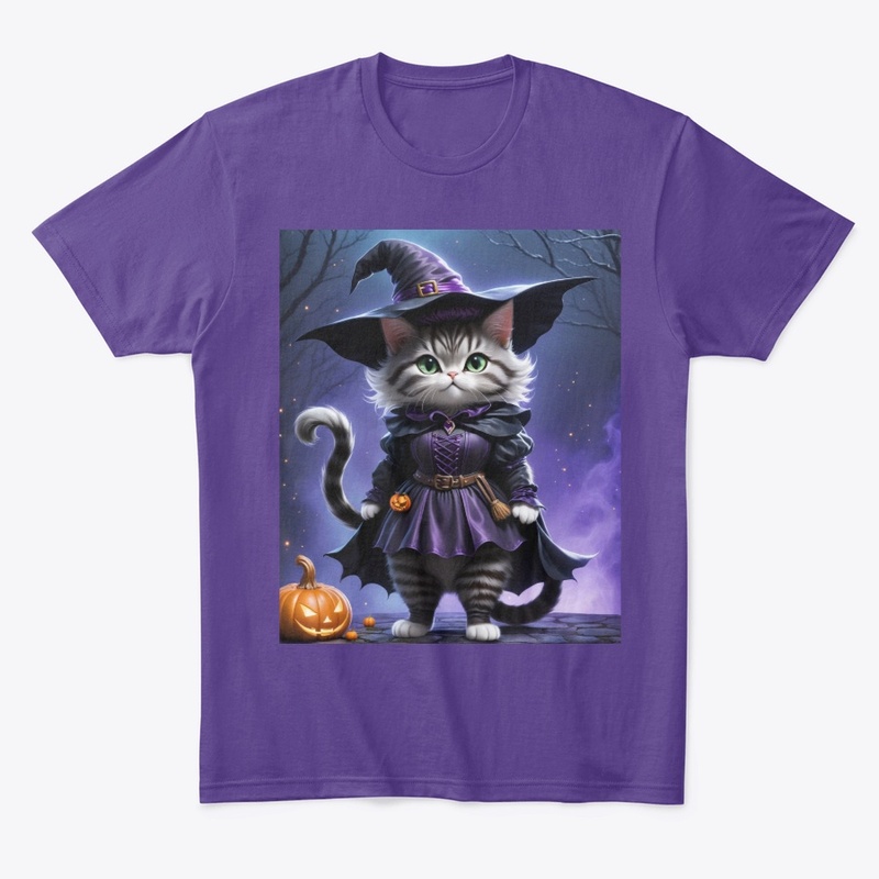 Adorable Witch Cat with Pumpkin