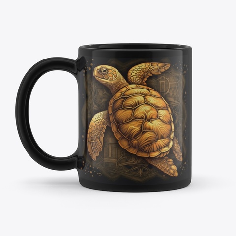 Golden Sea Turtle Coffee Mug Black áo T-Shirt Front