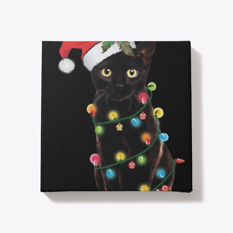 Santa Black Cat Tangled Up In Christmas