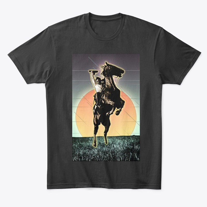 Cowboy Riding Horse with Sunset