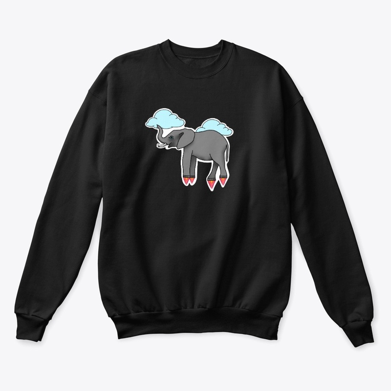 Jet pack elephant - flying in clouds