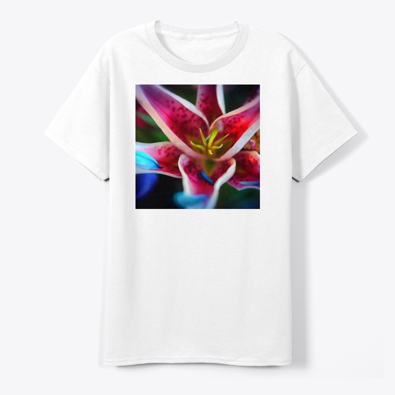 Blue Petals on a Pink and White Lily