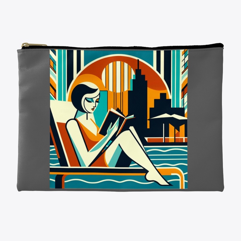 Woman Reading Poolside Art Deco Design