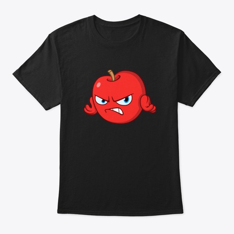 Angry Cartoon Apple Black T-Shirt Front