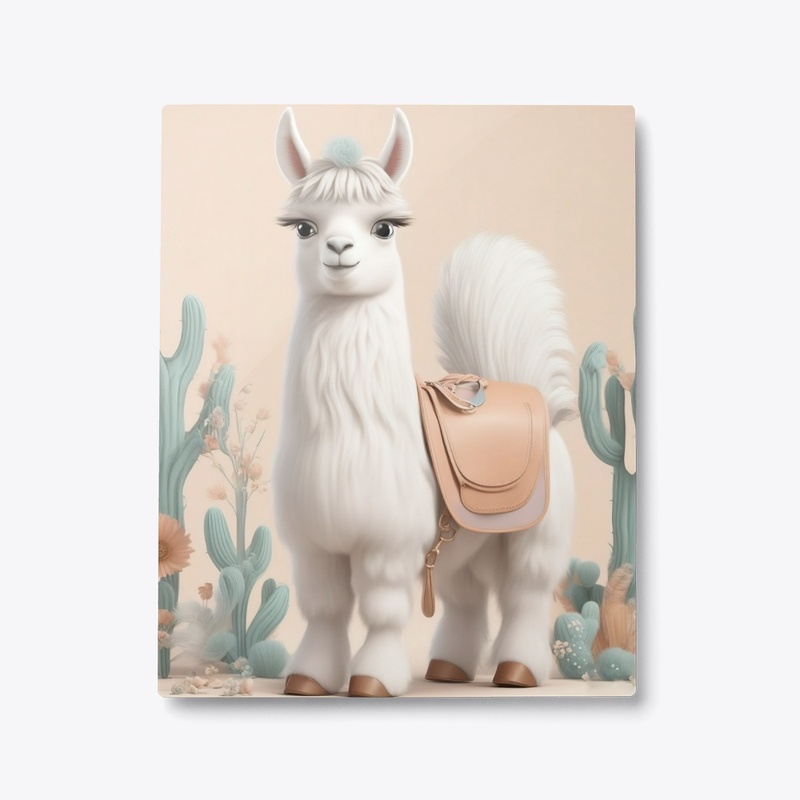 Llama with Saddle in the Cactus Desert