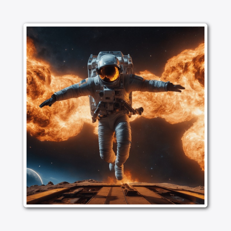 Spaceman escaping an explosion
