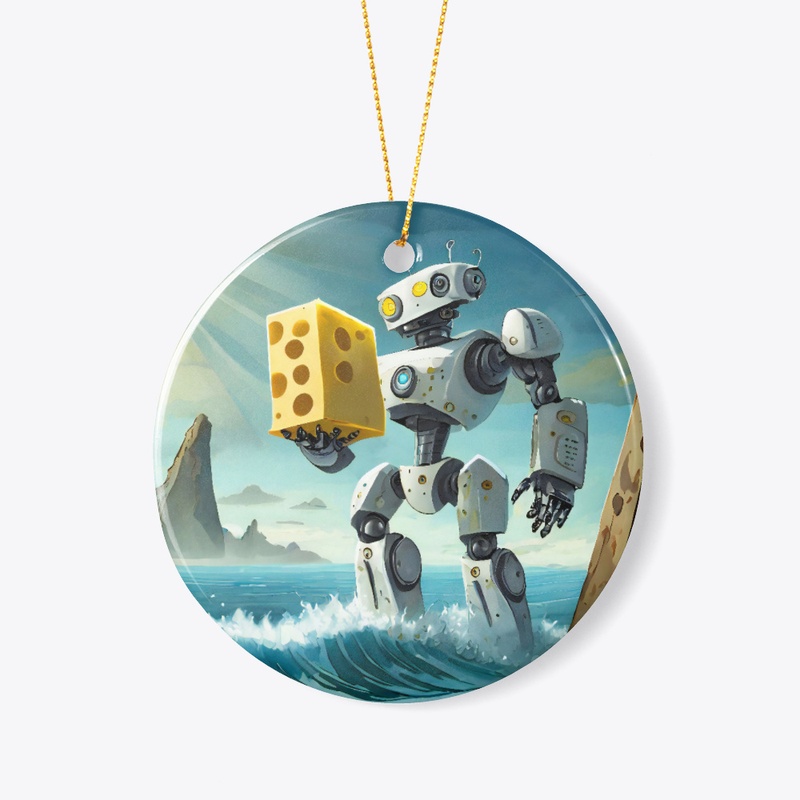 A robot holding a piece of cheese