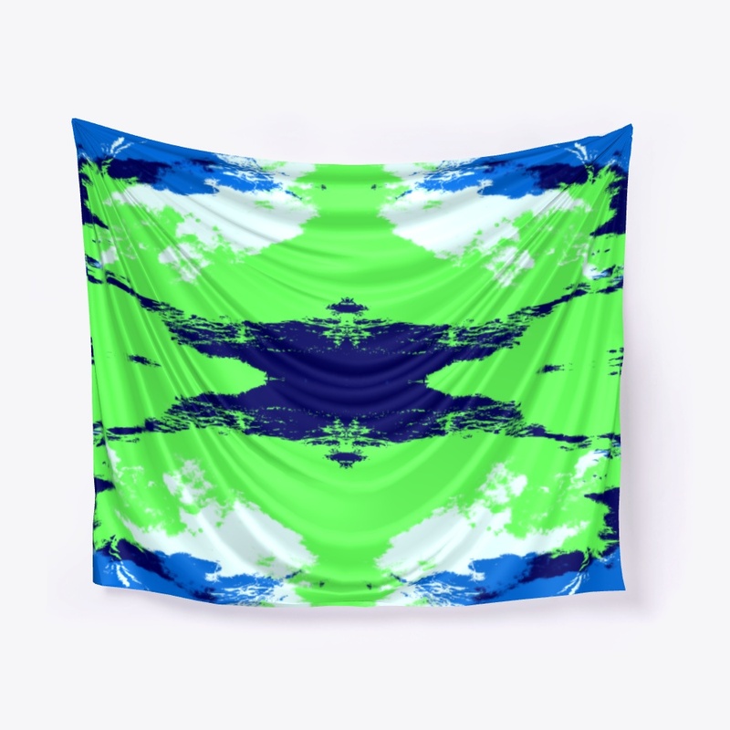 Abstract Green Blue Ink Blot Rorschach
