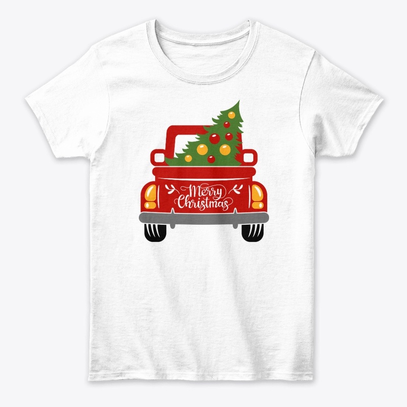 Vintage red trucks with christmas tree