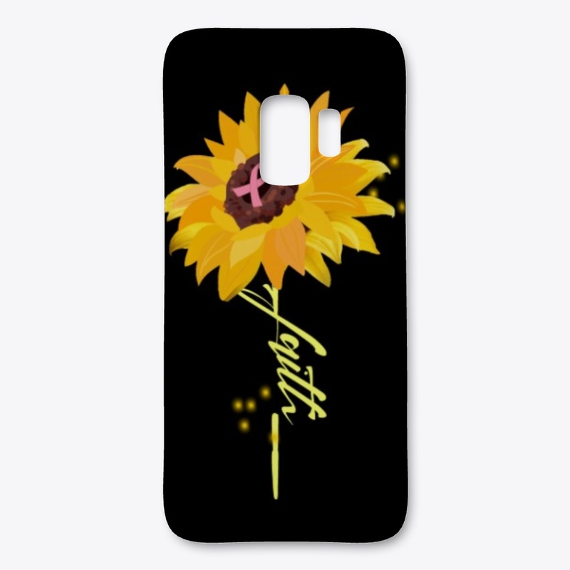 Sunflower Faith Cross With Pink Ribbon