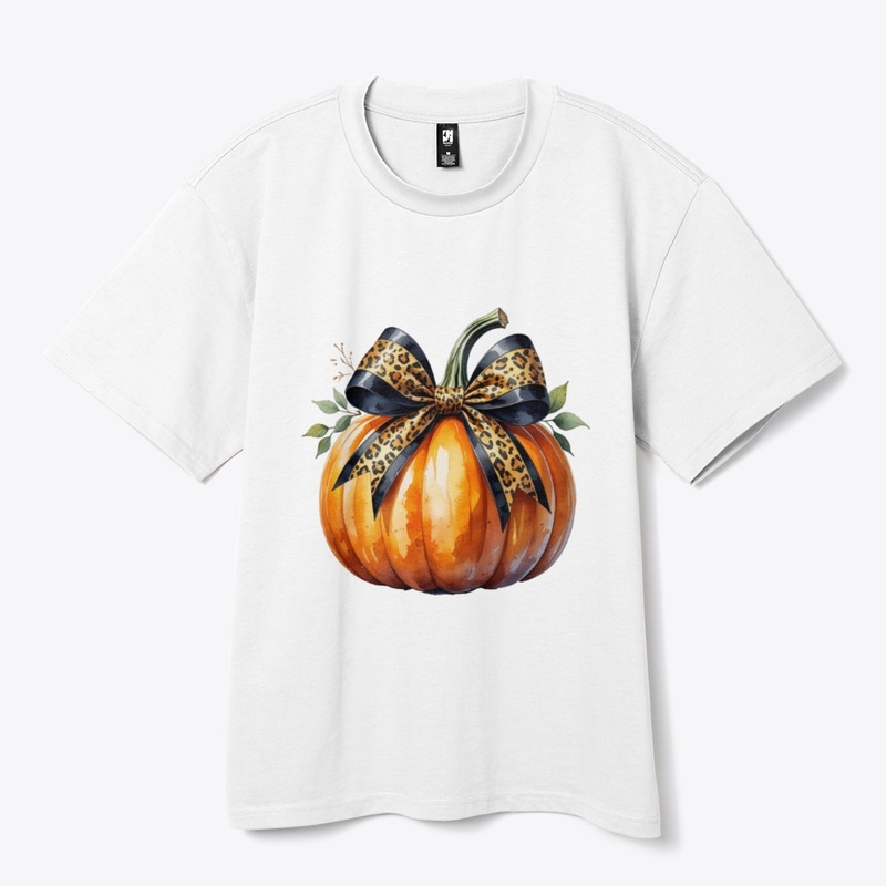 Pumpkin with Cheetah Print Bow T-Shirt