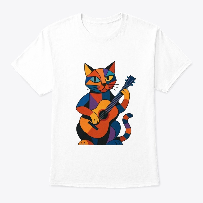 Colorful Cat Guitar Art
