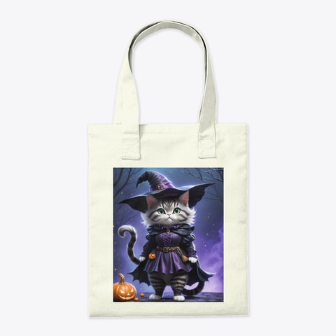 Adorable Witch Cat With Pumpkin Natural T-Shirt Back