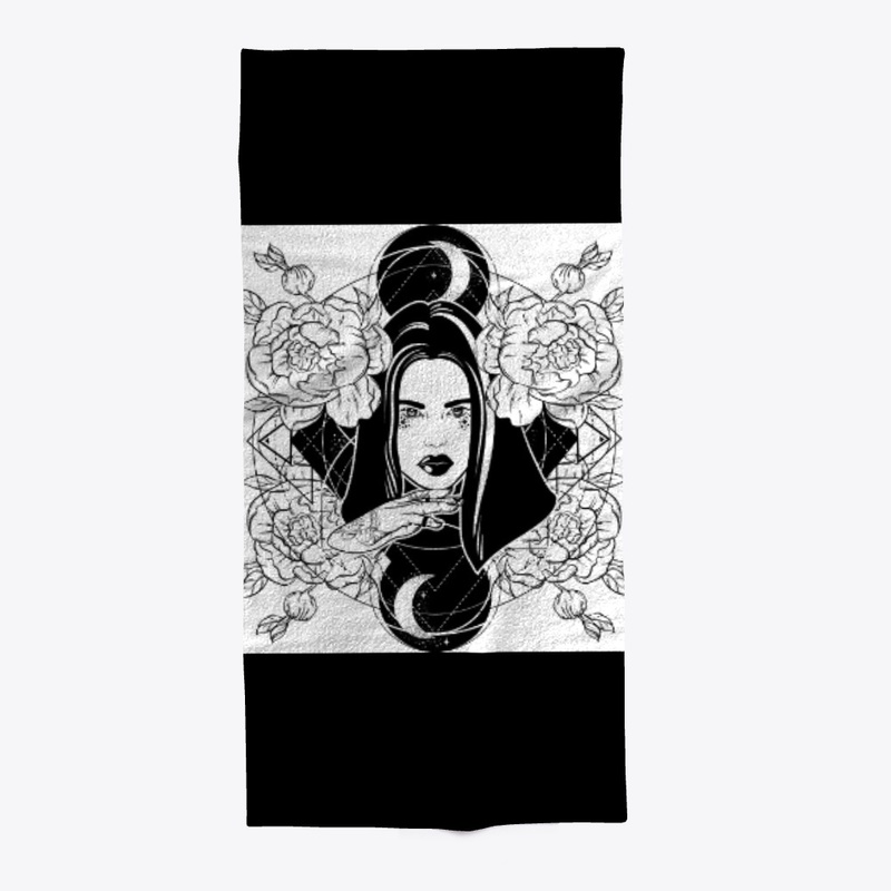 Beautiful gothic witch, roses and moons