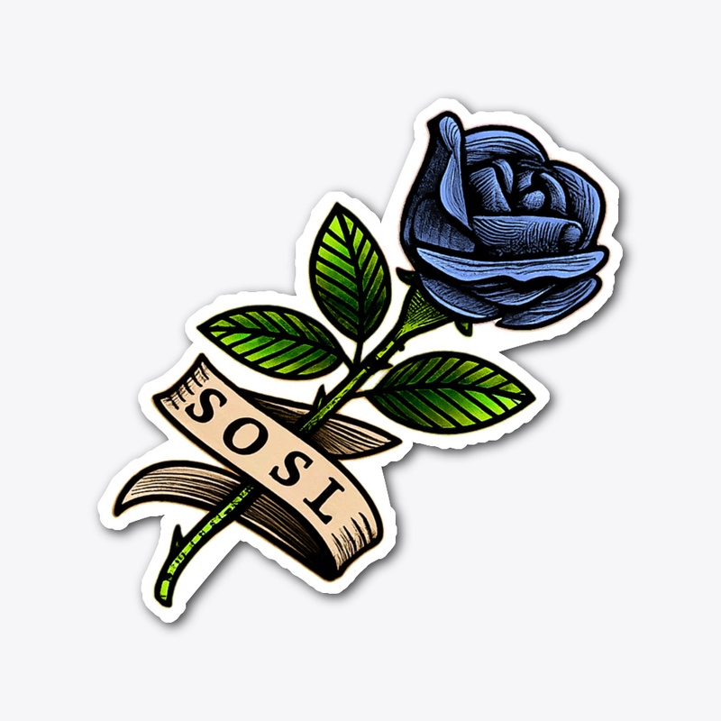 Single Rose XL 6" vinyl sticker in blue