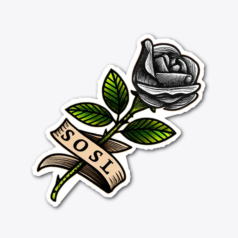 Single Rose XL vinyl sticker in white