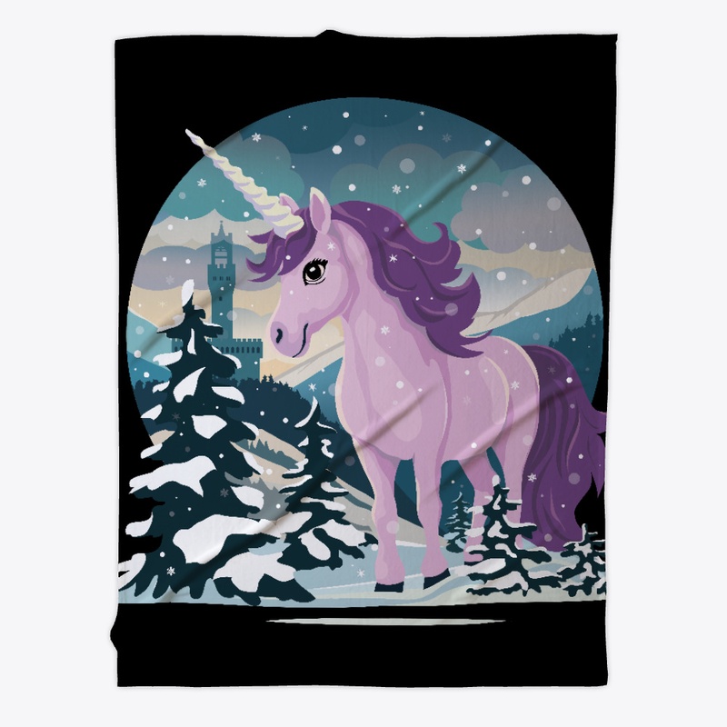 Cute unicorn in a winter landscape